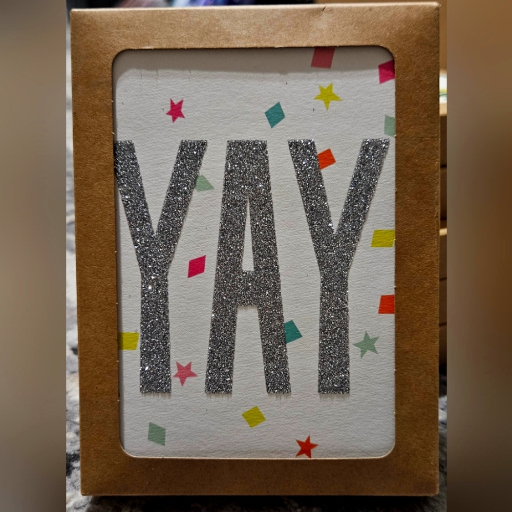 Glittery Silver 'YAY' With Confetti (Blank Inside) Hallmark Cards 12 Pack